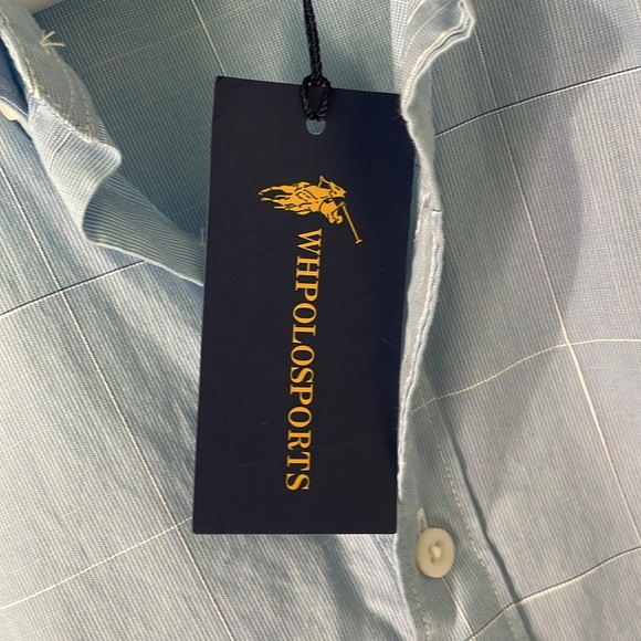 WHPOLOSPORTS NWT Men's Regular Fit Light Blue Logo Short Sleeve Button Shirt XL - Picture 5 of 9